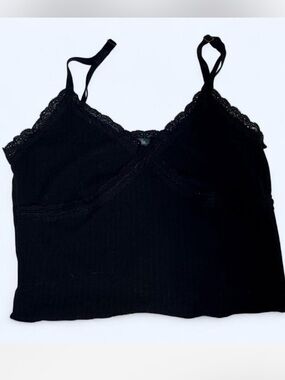 wild fable Black Lace-Trim Ribbed Cami